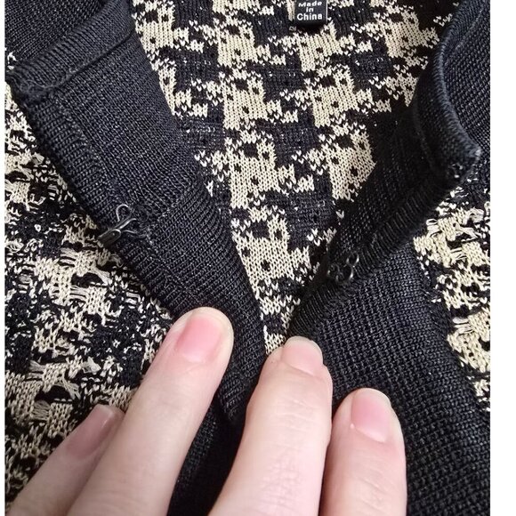 Ming Wang Tan & Black Houndstooth Collarless Cardigan Sz M - Picture 7 of 11